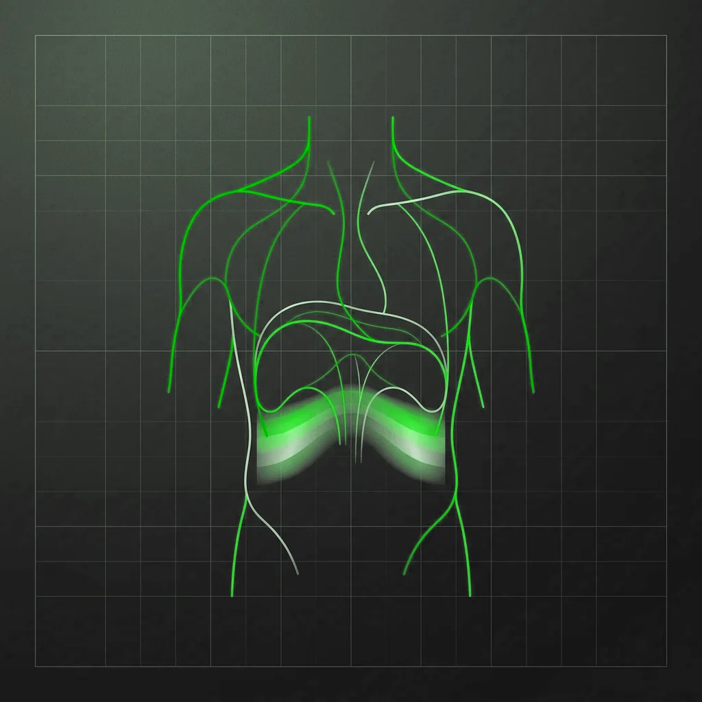 Abstract diagram of a dome-shaped diaphragm descending into the profile of the chest, with a pressure gradient beneath it